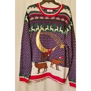 Unisex Holiday Sweater Sequins Dimensional  Embroidered FUN Unisex Size 2XL